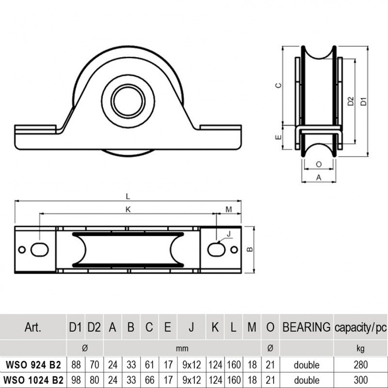 Singular 88mm Recess Mount European Made Double Bearing Sliding Gate Wheel. CAIS WSO 924 B2 High Quality German Steel, Rebate Gate Wheel