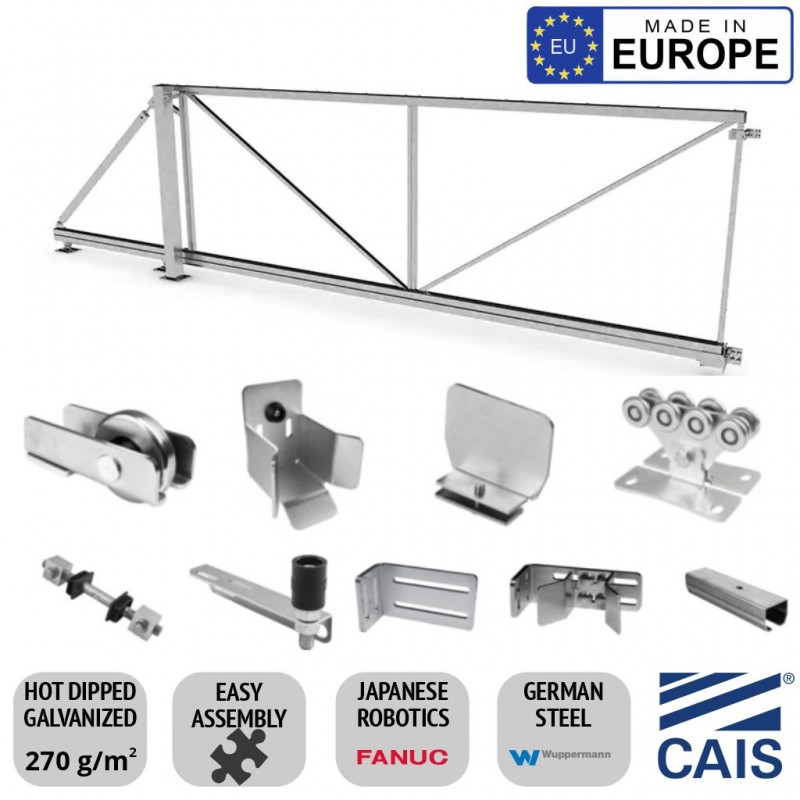 4m Cantilever Gate Frame and Cantilever Sliding Gate Hardware for Driveway Trackless Sliding/Rolling Gate System. Complete Trackless Sliding Gate Kit with 4m length, 1.5m high gate frame, and cantilever sliding gate hardware set. CAIS CONNECT 60 - 4.0/1.5 Made in Europe