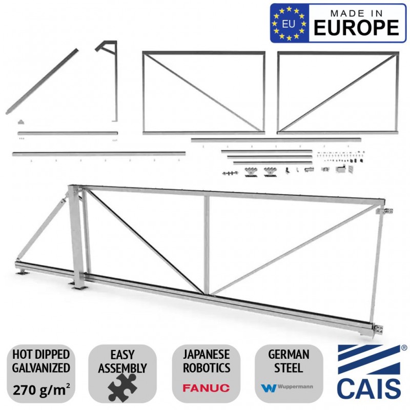 4m Cantilever Gate Frame and Cantilever Sliding Gate Hardware for Driveway Trackless Sliding/Rolling Gate System. Complete Trackless Sliding Gate Kit with 4m length, 1.8m high gate frame, and cantilever sliding gate hardware set. CAIS CONNECT 60 - 4.0/1.8 Made in Europe