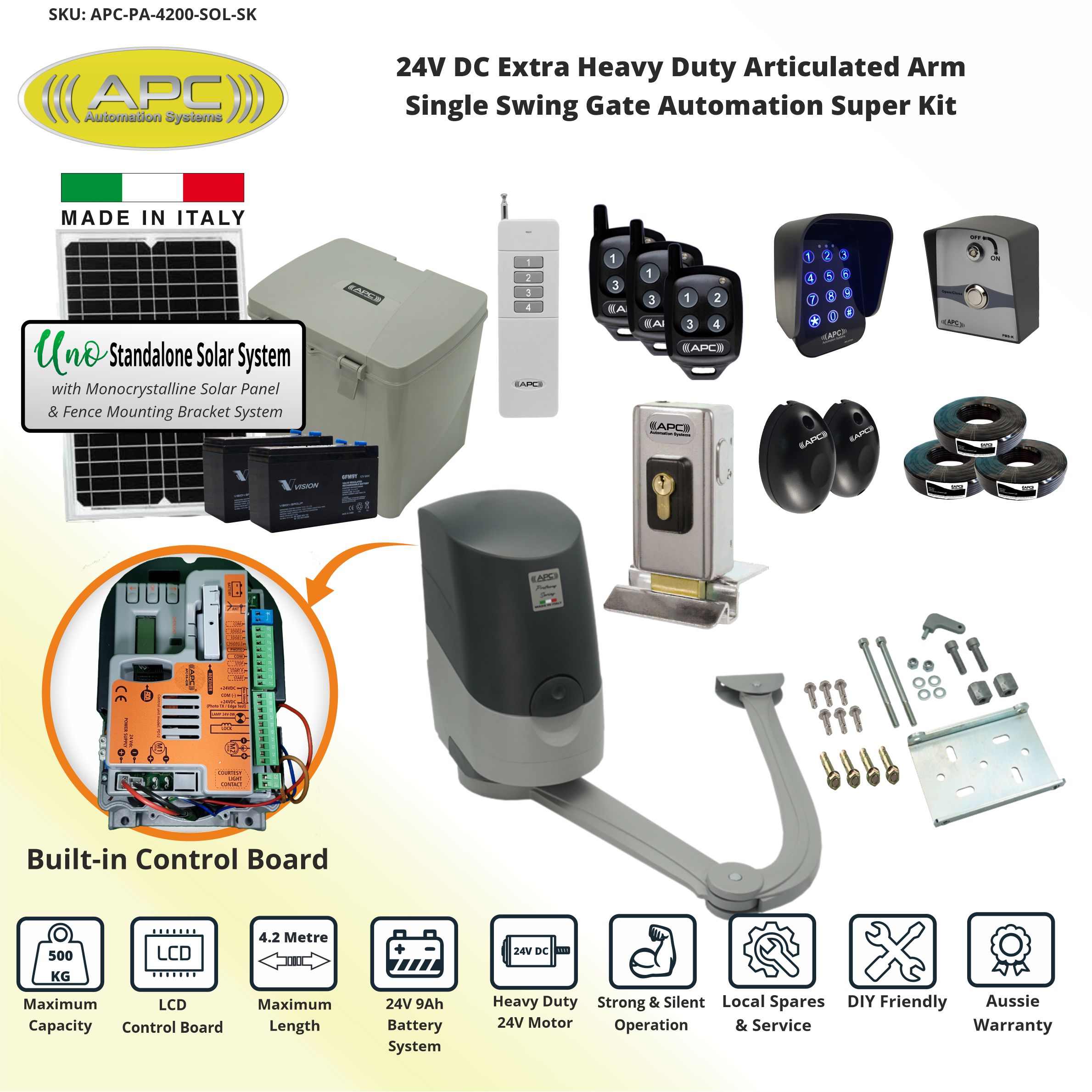 Single Swing Solar Powered Gate Opener