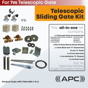 7m Telescopic Sliding Gate Complete Hardware Kit for Cladded Gate with Recess Mounted Wheels and More