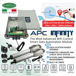 Double Swing Gates Automation Trade Kit with Italian Made Logico 24 Control Unit & T800TL Heavy Duty Linear Actuators With Adjustable Limit Switches. Remote Control Automatic Double Gate Opener