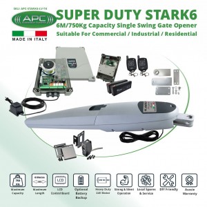 Italian Made Super Duty STARK6 Single Swing Gate Automation Trade Kit. 6M/750Kg Capacity Gate Opener Suitable For Commercial, Industrial, and Residential Use