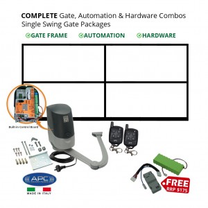 3.5m Gate Frame, Gate Automation & Hardware Combos with Italian Made Heavy Duty Articulated Gate Opener System. Complete Single Swing Electric Gate Packages