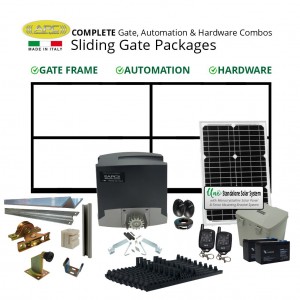 Solar Gate Automation with 5m Gate Frame Including Hardware Combo Package. Sliding Gate Opener, Solar Panel, and Batteries (Four Weeks Lead Time After Order)