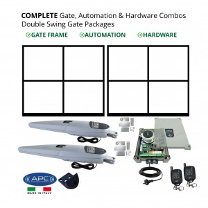 Driveway Gate Frames 7m Opening - Gate Frames (2 x 3.5m), Automation & Hardware Combos with Italian Made Heavy Duty Gate Opener System. Complete Double Swing Electric Gate Packages