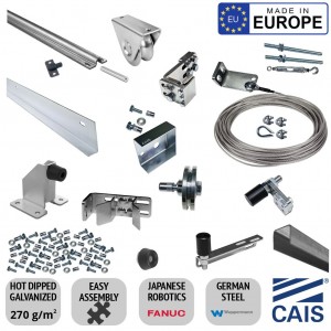 5m Telescopic Sliding Gate Hardware Complete Kit With Track, Wheels, Cable, Cover for Cable and More (TWO-Part Sliding Gate Hardware Set)  Made in Europe by CAIS German Steel