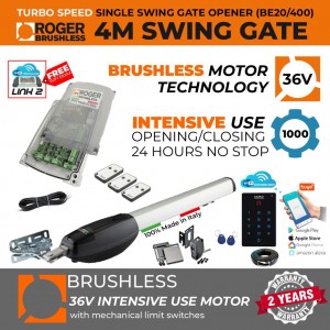 Italian-Made Roger Technology Brushless Swing Gate Automotion System| Max. 4M or 400KG Gate Leaf | Super Intensive Use